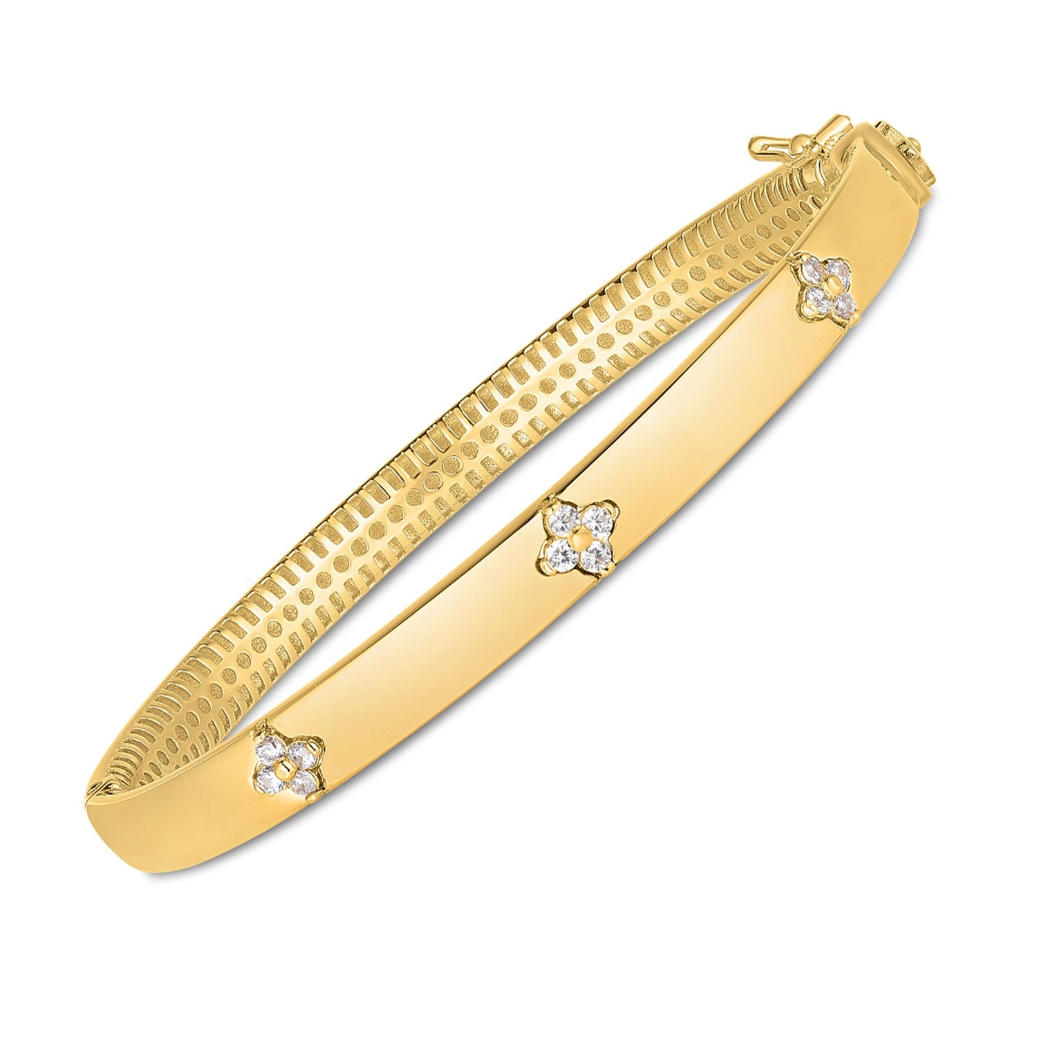 14k Yellow Gold Trilogy Diamond Bangle (5.40 mm) in a sleek high-contrast midnight luxury editorial style